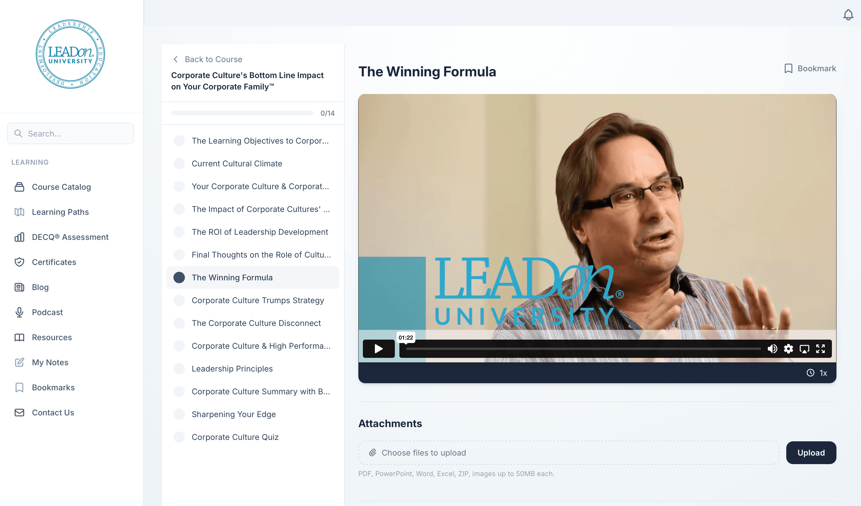 LEADon University platform showing video course interface